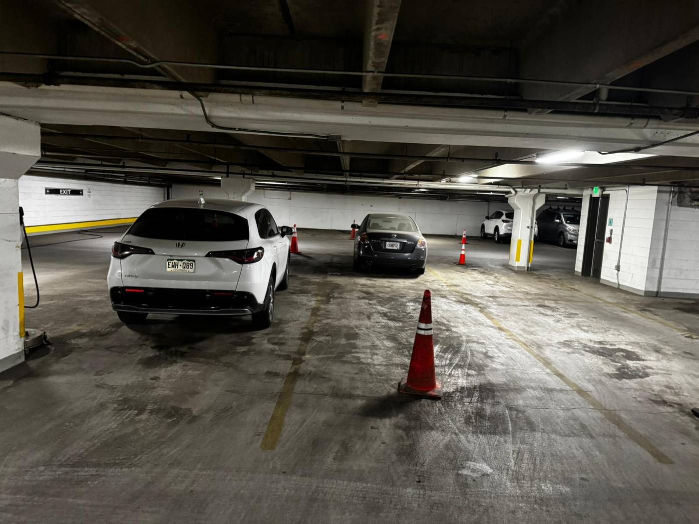 Pressure washing work in a parking garage