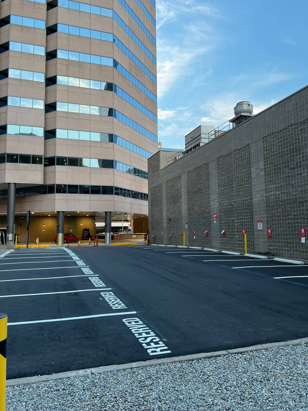 Fresh line striping at a commercial office property
