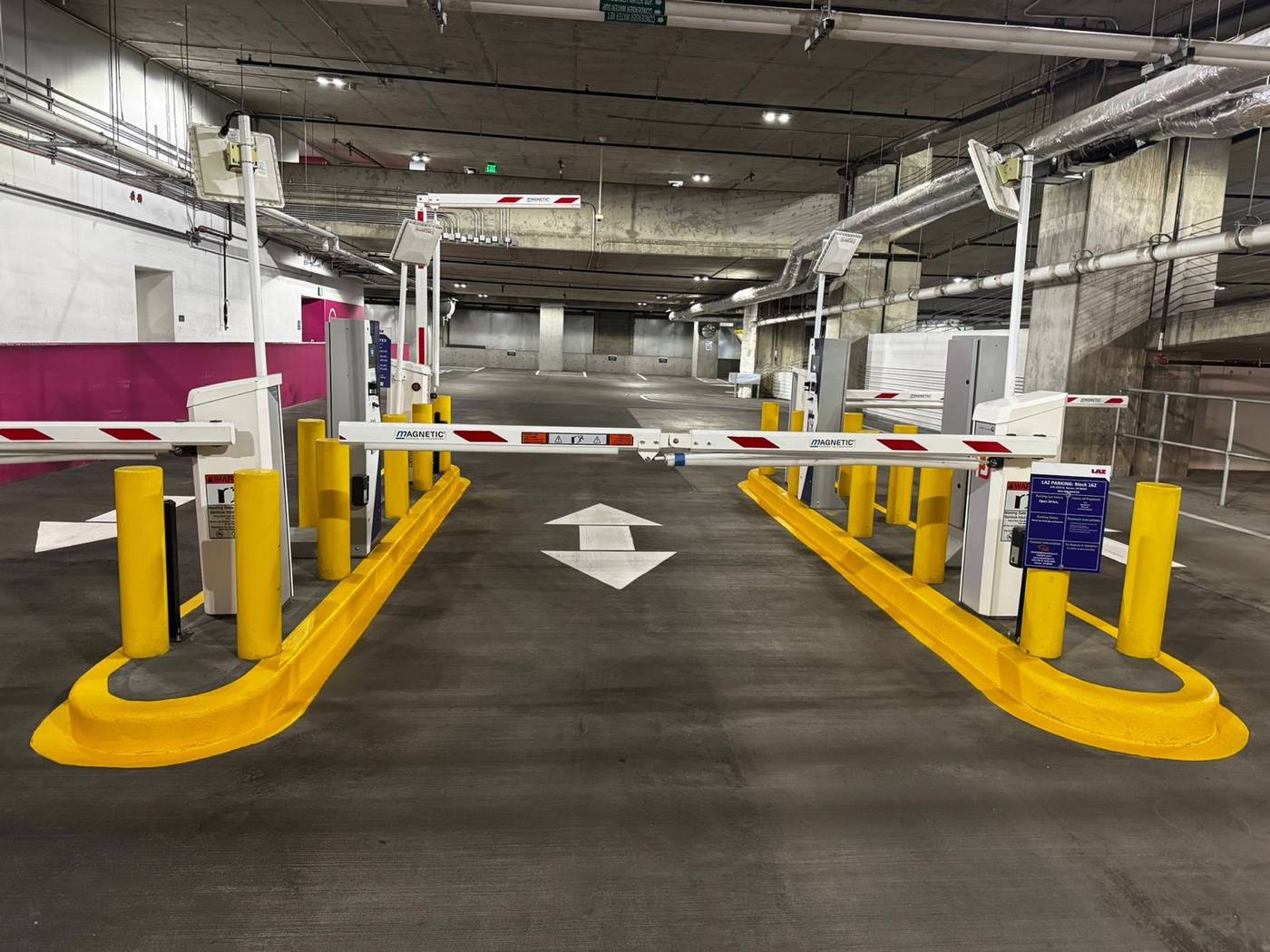 Completed directional arrows and curb striping