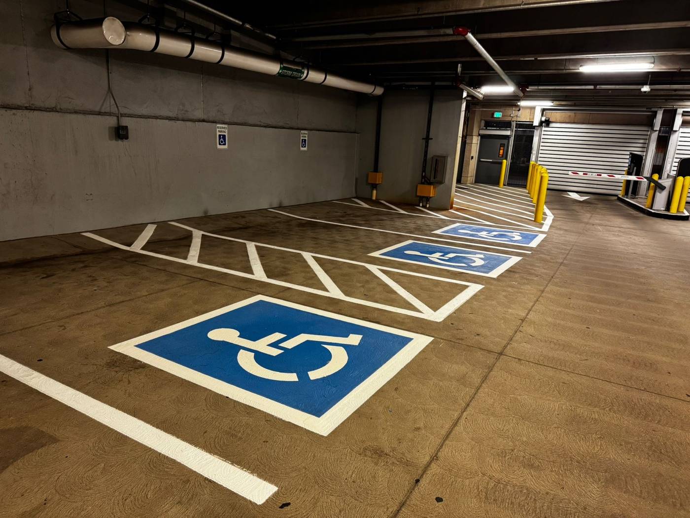 Accessible parking markings in a garage