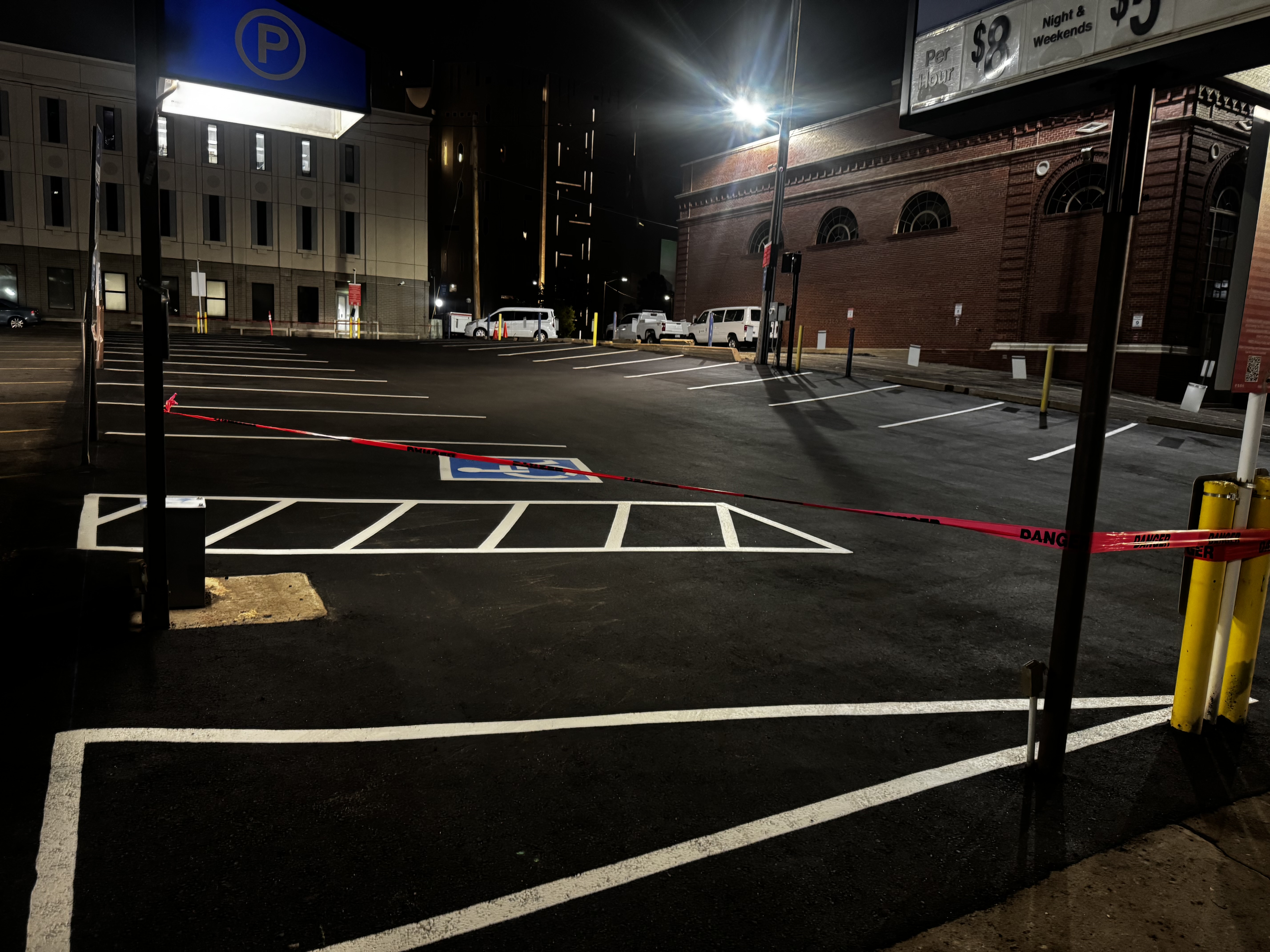 Completed parking lot line striping